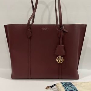 Tory Burch Perry Triple Compartment Tote Bag Dark Rhubarb burgundy